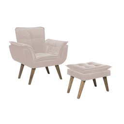Poltrona Opala com Puff Luxo Tecido Liso Cor Bege - 1