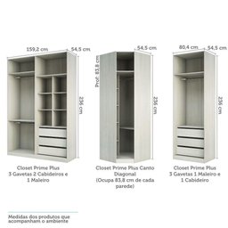 Guarda Roupa Canto 6 Gavetas, 4 Cabideiros Legno Crema - 4