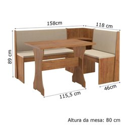 Conjunto de Mesa de Jantar de Canto Alemão Big Linho Bege - 2
