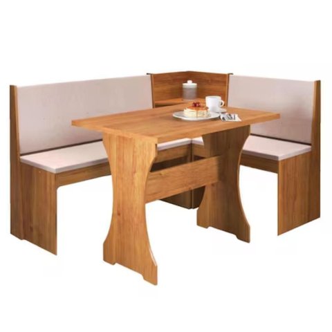 Conjunto de Mesa de Jantar de Canto Alemão Big Linho Bege