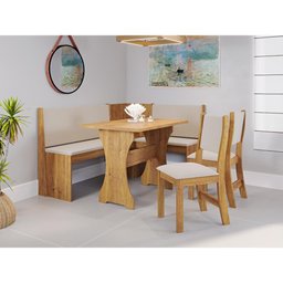 Conjunto de Mesa de Jantar de Canto Alemão Big Linho Bege - 4