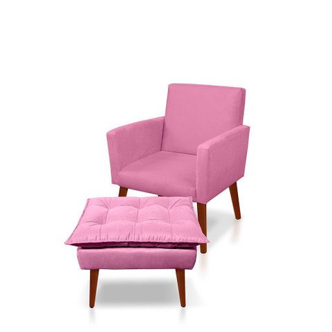 Kit 1 Cadeira Poltrona Nina e Puff Opala para Sala Escritório, Recepção