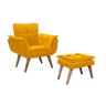Poltrona Opala com Puff Luxo Tecido Liso Cor Amarelo - 1