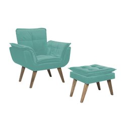 Poltrona Opala com Puff Luxo Tecido Liso Cor Tiffany - 1