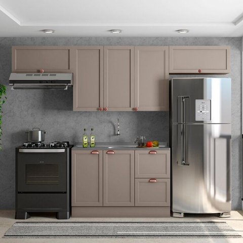 Cozinha Modulada 4 Peças 7 Portas 2 Gavetas com Balcão sem Tampo para Pia Unna