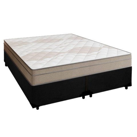 Cama Box Casal Bipartido Suede + Colchão de Molas Ensacadas Portobel Ipanema 138x188x65cm Preto