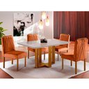 Ver imagem 1 de Conjunto Sala De Jantar 4 Lugares Mesa Com Tampo Em Vidro E Cadeiras Veludo Móveis Mix Mel/off-