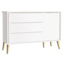 Ver imagem 7 de Dormitório Theo 2 Portas, Cômoda com Porta Branco com Pés Madeira Natural e Colchão D18 - Reller Móv