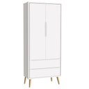 Ver imagem 2 de Dormitório Theo 2 Portas, Cômoda com Porta Branco com Pés Madeira Natural e Colchão D18 - Reller Móv