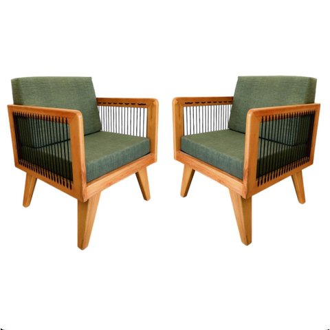 Kit 2 Poltrona de Madeira e Corda Nautica e Acquablock