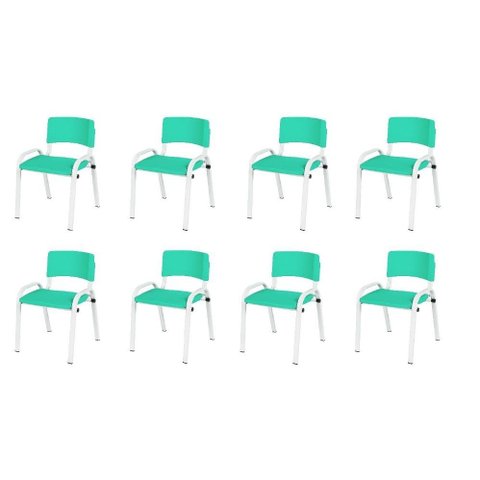 Kit 8 Cadeiras Infantil Iso, Escola, Base Branco- Verde Água