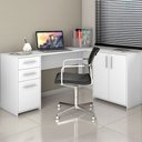 Ver imagem 1 de Mesa para Escritório 2 Portas 3 Gavetas Mirage Branco New - Pnr Móveis