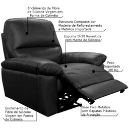 Poltrona do Papai Reclinável Elétrica Armênia Power Touch Couro Preto - Gran Belo - 2
