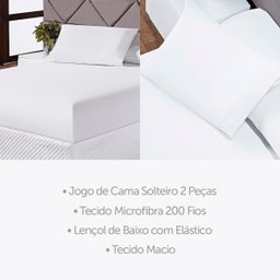 Jogo de Lençol Casal Queen Soft 3 Peças Cama Fronha e Lençol Elástico 100% Poliéster 180 Fios Branco - 4