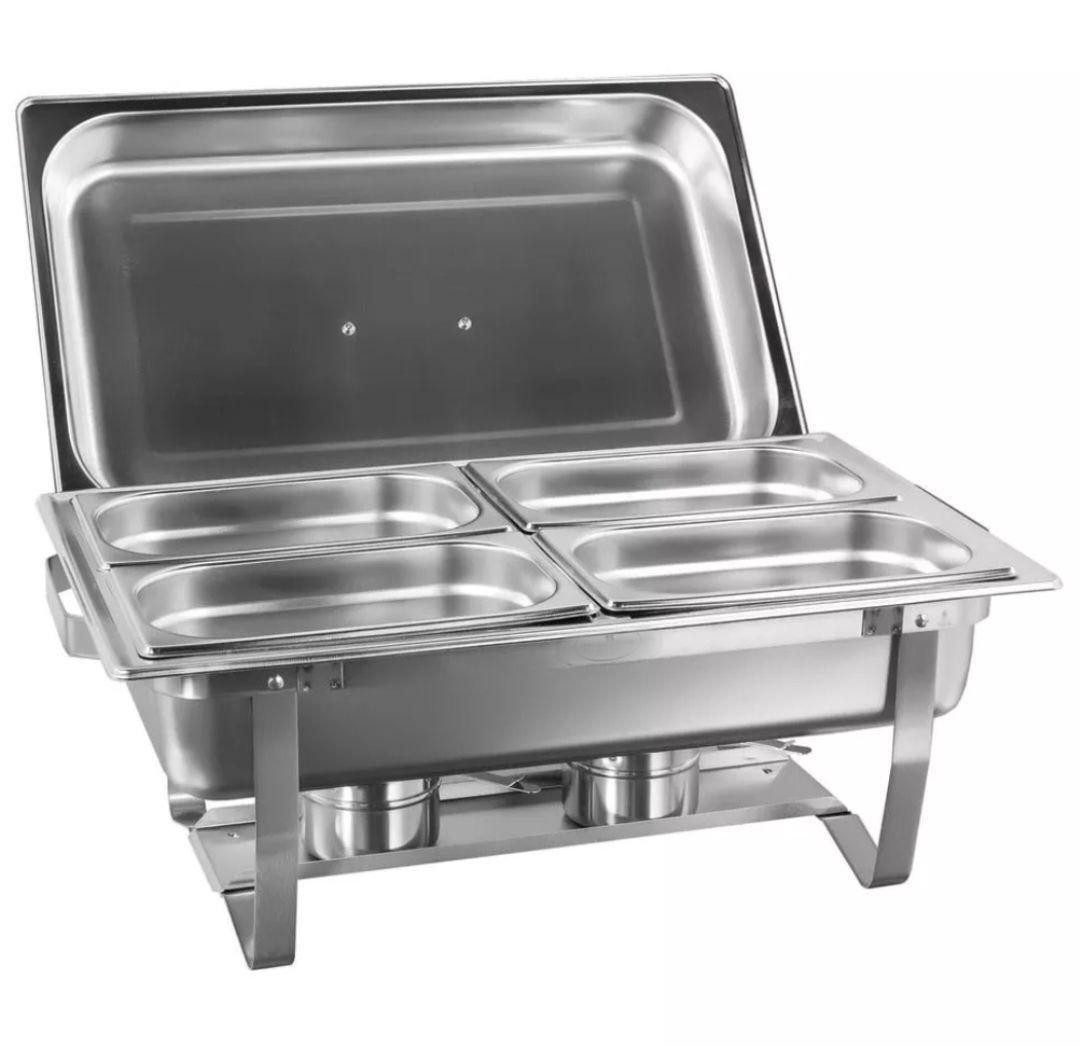 Rechaud Rm Retangular em Aço Inox Banho com 4 Cubas e Fogareiro 11 L Buffet