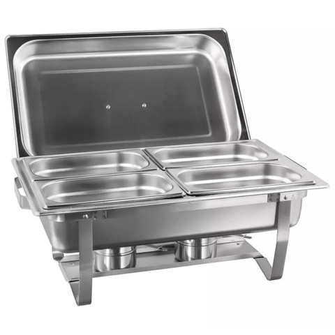 Rechaud Rm Retangular em Aço Inox Banho com 4 Cubas e Fogareiro 11 L Buffet