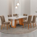 Ver imagem 1 de Mesa de Jantar Carolina Tampo 180cm MDF com Vidro Canto Copo e 6 Cadeiras Liz