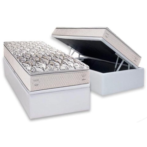 Cama Box Baú Solteiro: Colchão Anatômico Herval Ag65 Santorini C1604 + Base Crc Linhão White (