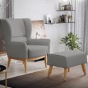 Ver imagem 2 de Kit Poltrona Decorativa Milena D02 com Puff Viseo Linho Cinza Escuro C-416 - Lyam Decor