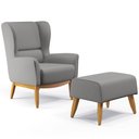 Ver imagem 1 de Kit Poltrona Decorativa Milena D02 com Puff Viseo Linho Cinza Escuro C-416 - Lyam Decor