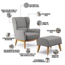 Ver imagem 4 de Kit Poltrona Decorativa Milena D02 com Puff Viseo Linho Cinza Escuro C-416 - Lyam Decor