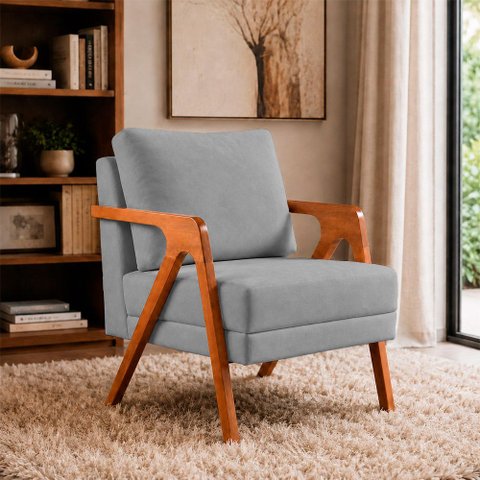 Poltrona Sala de Estar Maya Luxo Suede Cinza M3 - Monari Design