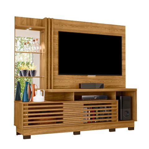 Estante Home Theater para Tv até 60 Polegadas com Espelho e Luminária Led Frizz Plus com Pés Madetec