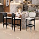 Ver imagem 2 de Kit 3 Banquetas Alta Bar Cozinha Sala Jantar Fixa Betta L02 Preto Linho Cru - Lyam Decor