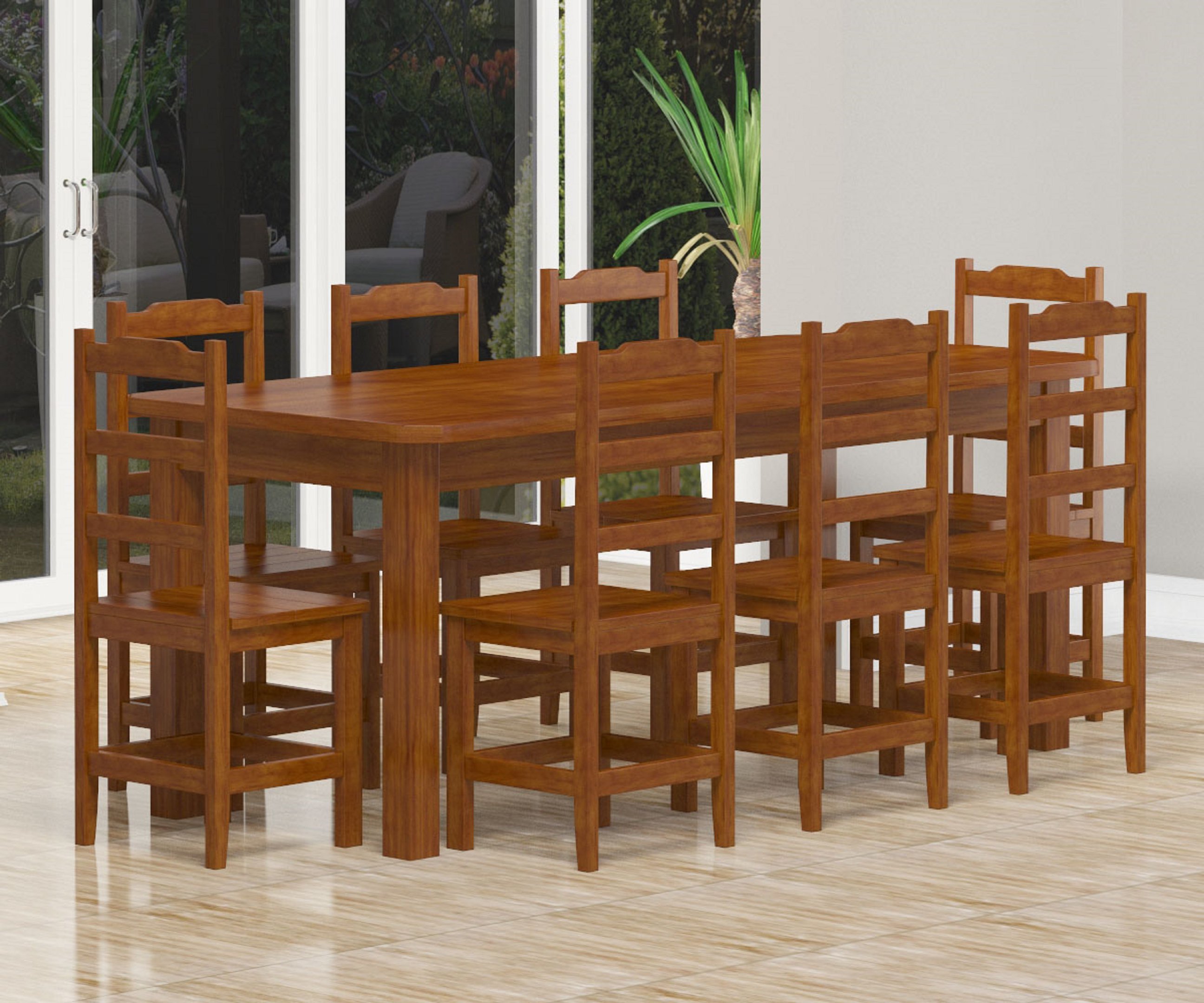 Mesa com 8 Cadeiras 200x88 Madeira Maciça Perola Mel - Nemargi ...