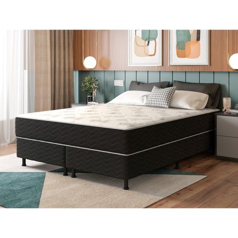 Cama Box Queen Colchão Mola Bonnel Belos Sonhos + Box Sintético 64x158x198:Marrom
