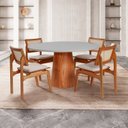 Ver imagem 1 de Conjunto Mesa com 4 Cadeiras de Madeira Maciça Rattan Natural e Estofada Daren Espresso Móveis