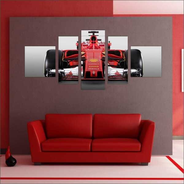 Quadro Decorativo Carros Ferrari Fórmula 1 Salas Quartos Interiores Mosaico 5 Peças Com Moldura - 1