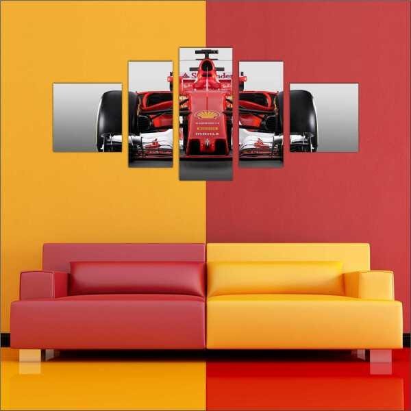 Quadro Decorativo Carros Ferrari Fórmula 1 Salas Quartos Interiores Mosaico 5 Peças Com Moldura - 3