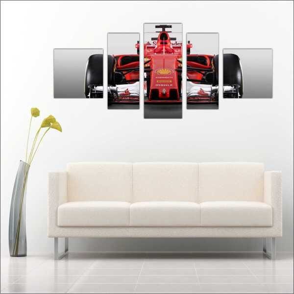 Quadro Decorativo Carros Ferrari Fórmula 1 Salas Quartos Interiores Mosaico 5 Peças Com Moldura - 4