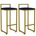 Ver imagem 1 de Kit 02 Banquetas Alta Para Cozinha Sala De Jantar Hanna L02 Dourado Suede Azul Marinho - Lyam Decor
