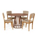 Ver imagem 1 de Mesa de Jantar Redonda Gabi Noronha com 4 Cadeiras Estofadas Ella Bege