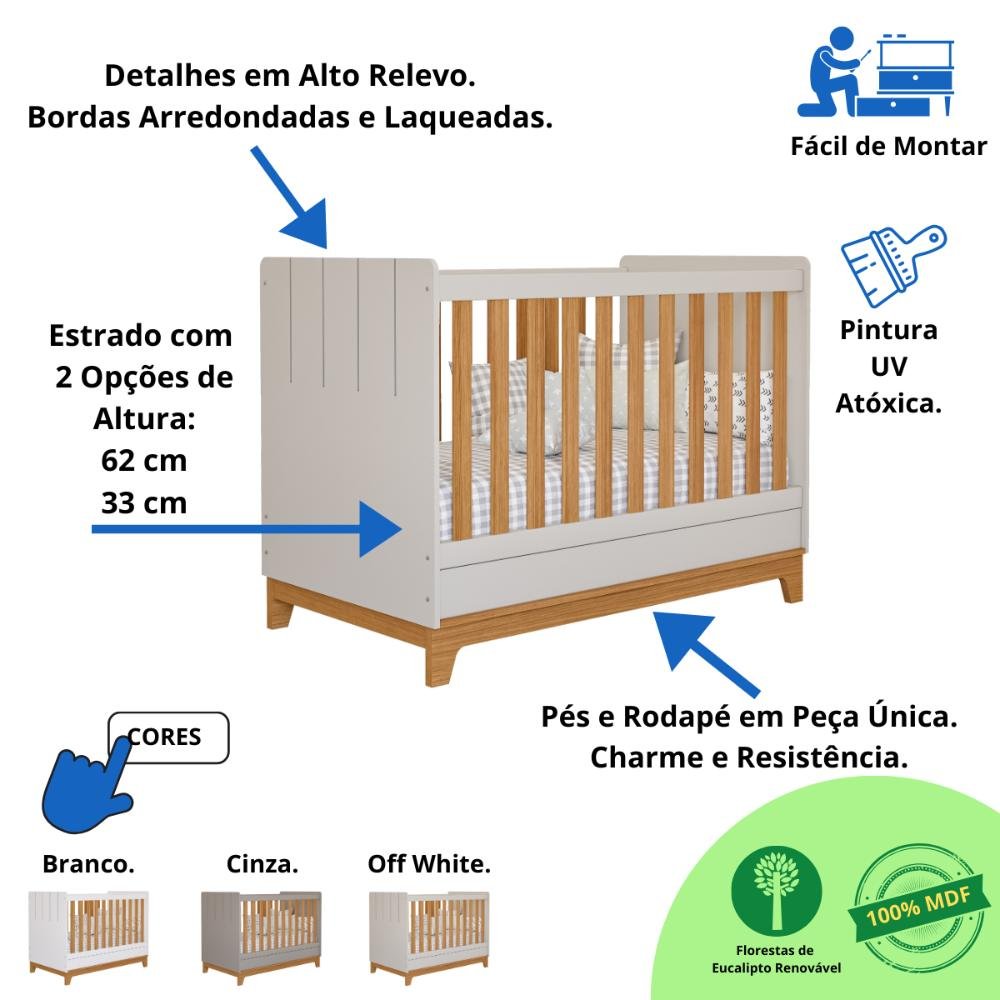 Quarto Bebê Completo Berço Americano Guarda Roupas 100% Mdf - 3