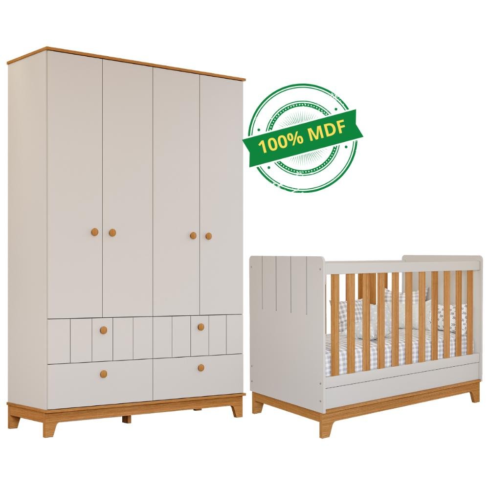 Quarto Bebê Completo Berço Americano Guarda Roupas 100% Mdf - 9