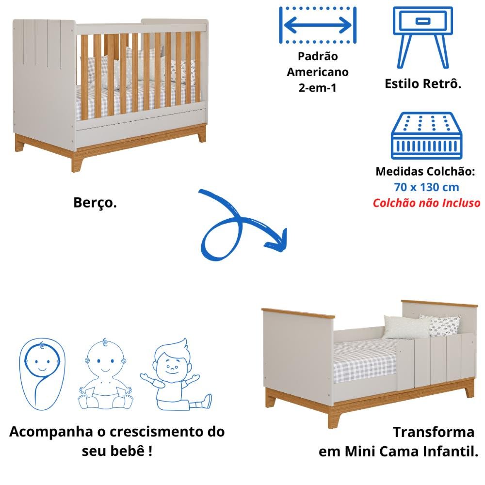 Quarto Bebê Completo Berço Americano Guarda Roupas 100% Mdf - 4