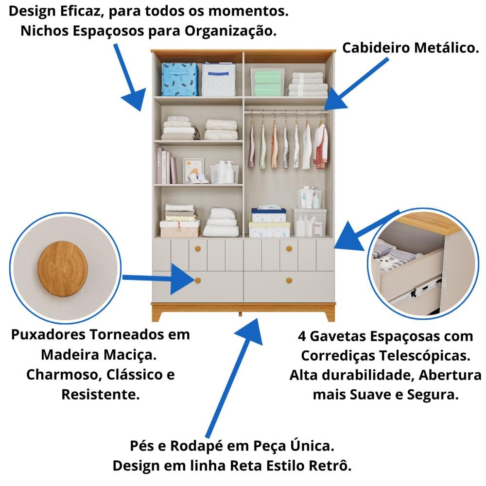 Quarto Bebê Completo Berço Americano Guarda Roupas 100% Mdf - 7