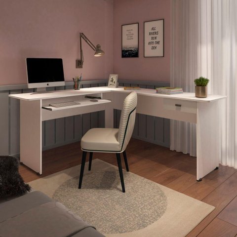 Escrivaninha Mesa para Escritório em L Cannes Branco