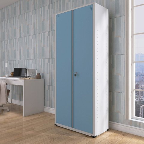 Armário de Escritório 2 Portas com Chave e Prateleiras Reguláveis Aço Cinza/Azul Dali