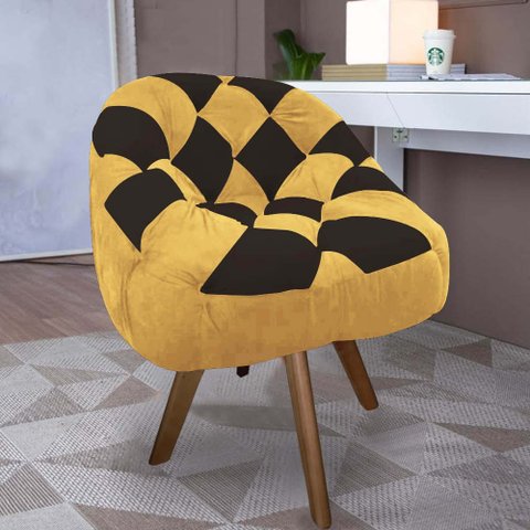 Poltrona Paloma Escritório Sala Giratória Madeira Suede Mostarda e Suede Marrom - Dominic Decor
