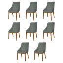 Ver imagem 2 de Kit 8 Cadeiras de Jantar Estofada Elisa Anatômica Capitonê Veludo Cinza Base Madeira Maciça Mel