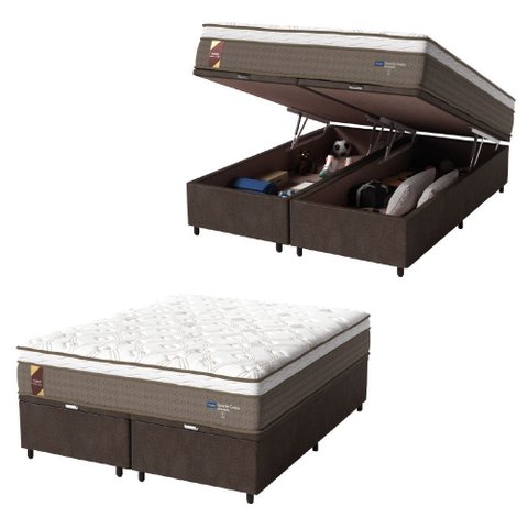Cama Box Baú Casal Queen Colchão Molas Ensacadas Guarda Costas Alameda Probel 158x198x71cm Suede