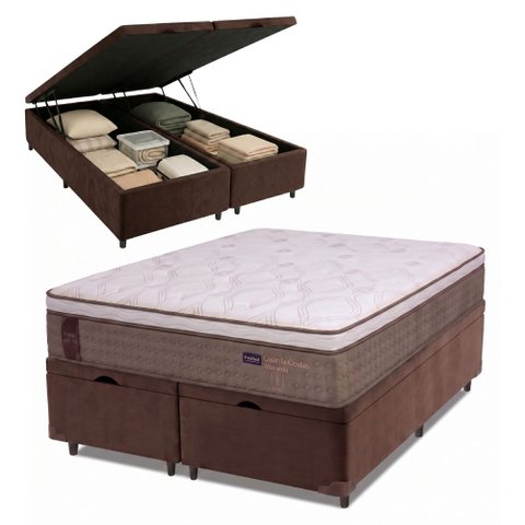 Cama Box Baú Casal Queen Colchão Molas Ensacadas Guarda Costas Alameda Probel 158x198x71cm Suede