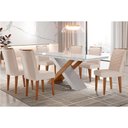 Ver imagem 1 de Conjunto: Mesa Sala Jantar Imperatriz Tampo Madeirado C/ Vidro Canto Curvo 180x90 e 6 Cadeiras