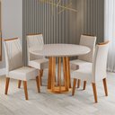 Ver imagem 1 de Conjunto Sala de Jantar 4 Lugares Redondo Tampo de Vidro e MDF Fidelis Yescasa Off White/Mel/Pastel