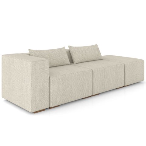 Sofá 3 Lugares com Puff para Sala Living 298cm Austin P08 Linho Itacaré Off White - Lyam Decor