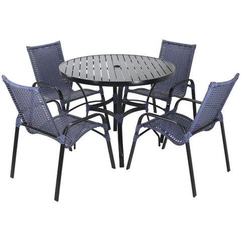 4 Cadeiras e Mesa Tampo Ripado Área Jardim Varanda Piscina Azul Dark